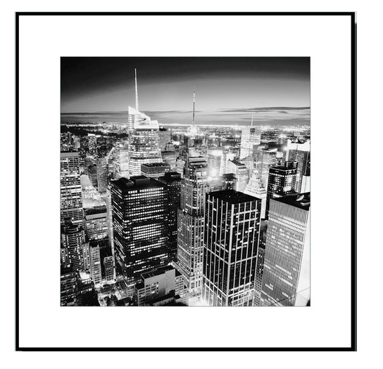 New York at Night: Framed Black and White Photography Print