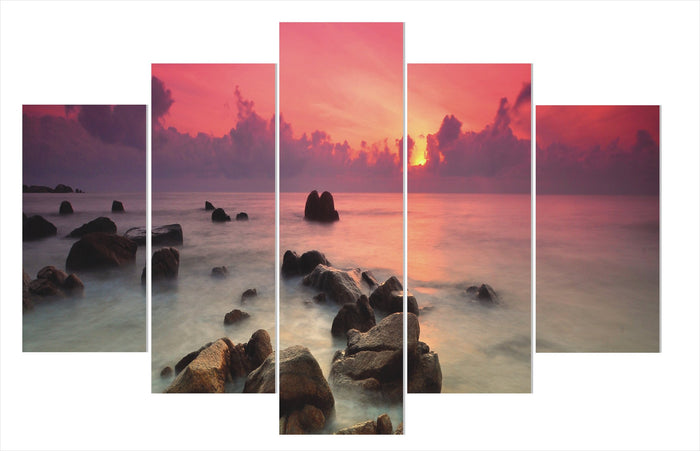 Pink Sunset Over Rocks (HD Canvas 5-Panel)