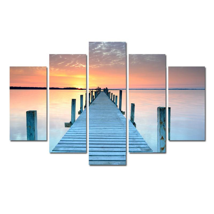 Golden Sun Over the Pier - 5 Panel Canvas Print - 5 Panel Canvas Wall Art