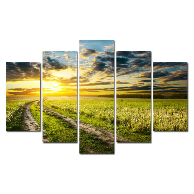 Through the Field - 5 Panel Canvas Print - 5 Panel Canvas Wall Art