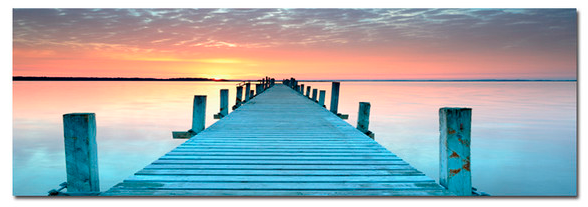 Golden Sun Over the Pier - Photography Print on Canvas - Canvas Panoramic Wall Art