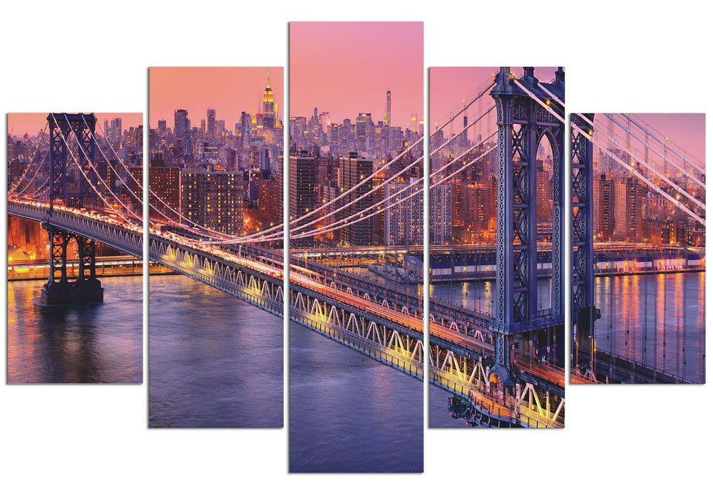 Manhattan Bridge Twilight 5 panel HD Canvas